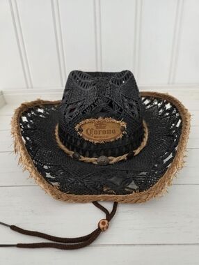 Mexican Tonpsom Corona Beer Woven Straw Cowboy Hat Black One Size